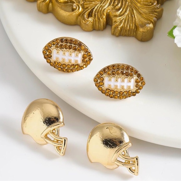 New 2-pairs Football + Helmet Earrings Gameday Gear - Picture 1 of 3